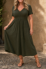 Wearbella – Ruched V-Neck Flared Midi Dress
