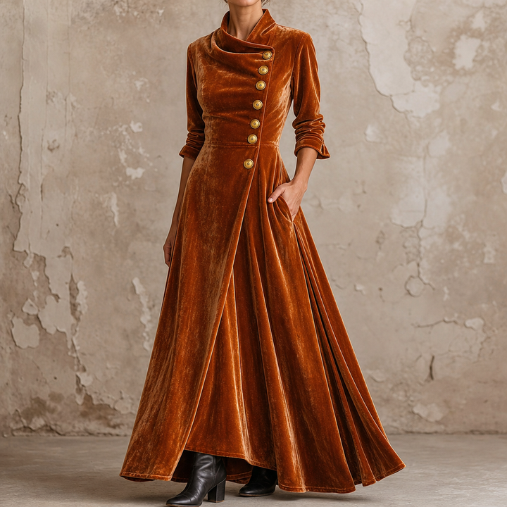 Veloura – Cowl Neck Velvet-Look Maxi Dress