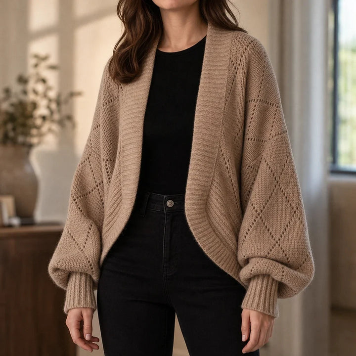 Gridelle – Grid-Knit Batwing Scarf Cardigan
