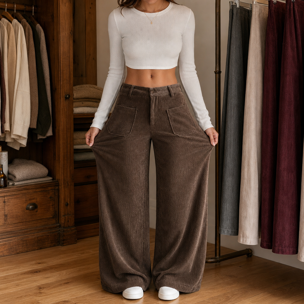 Lunetta Pants – High-Waisted Stretch-Waist Wide-Leg Trousers