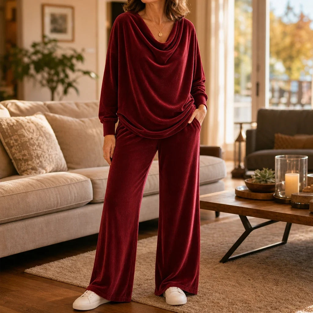 Pleat & Ease – Pleated Sweater And Wide-Leg Pants Set