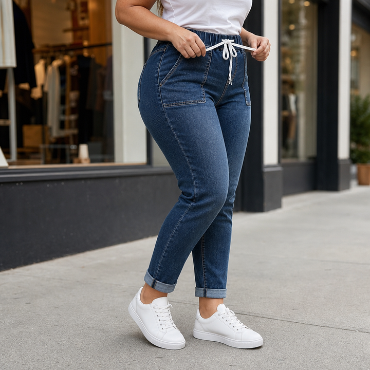 Wearbella – Drawstring Elastic-Waist Stretch Tapered Jeans