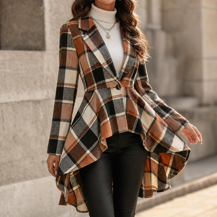 Cinchella – Plaid High-Low Peplum Waist Coat