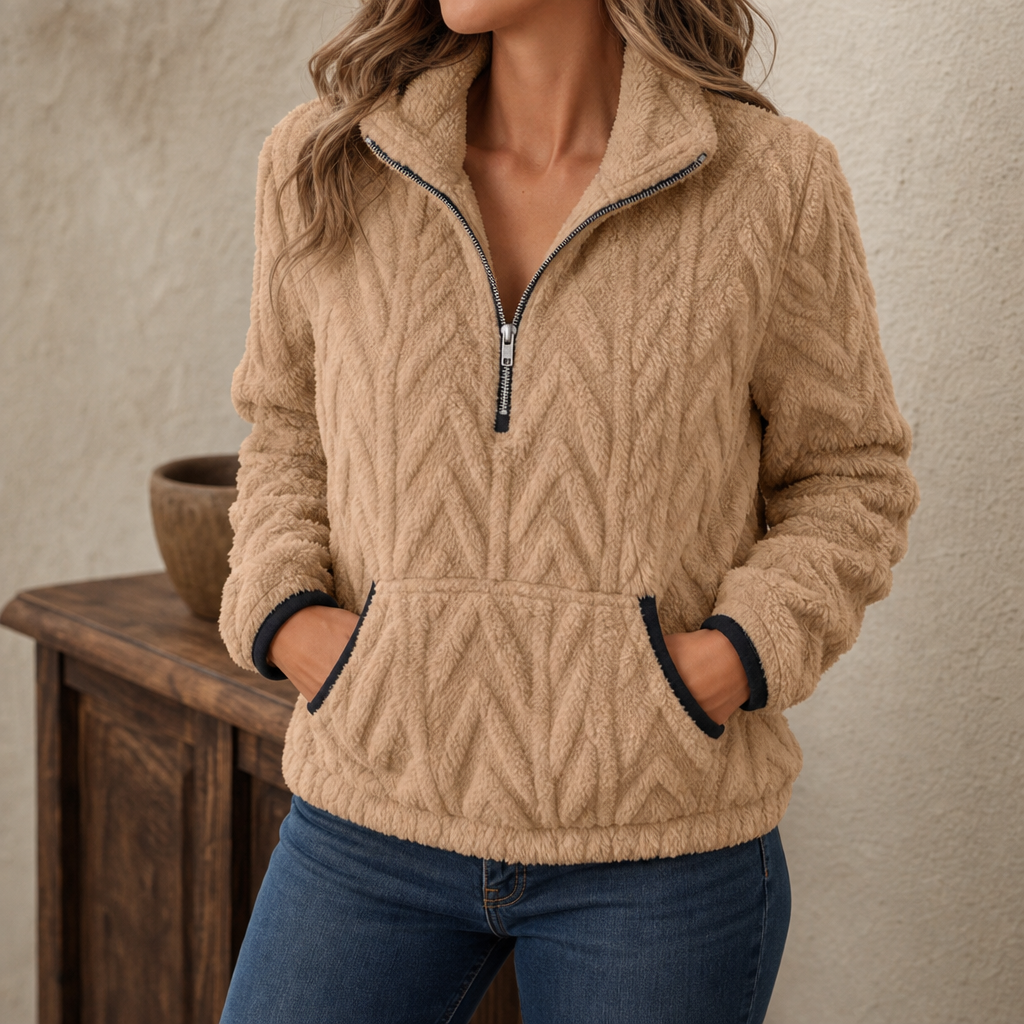 Plushly – Fuzzy Half-Zip Kangaroo Pocket Pullover