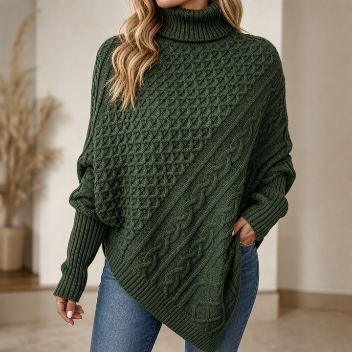 Cable & Cove – Cable-Knit Turtleneck Poncho Sweater