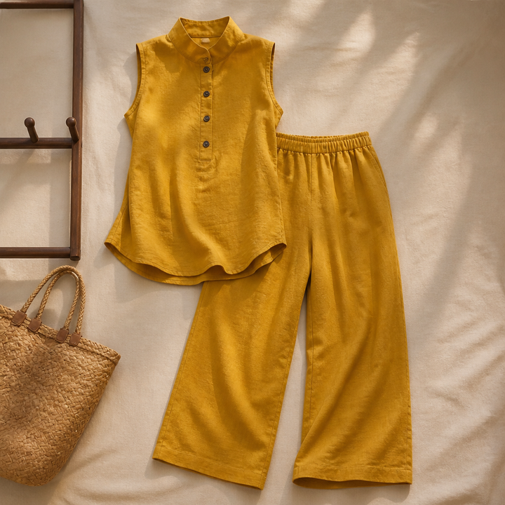 Poisematch – Stand-Collar Top And Wide-Leg Pants Set
