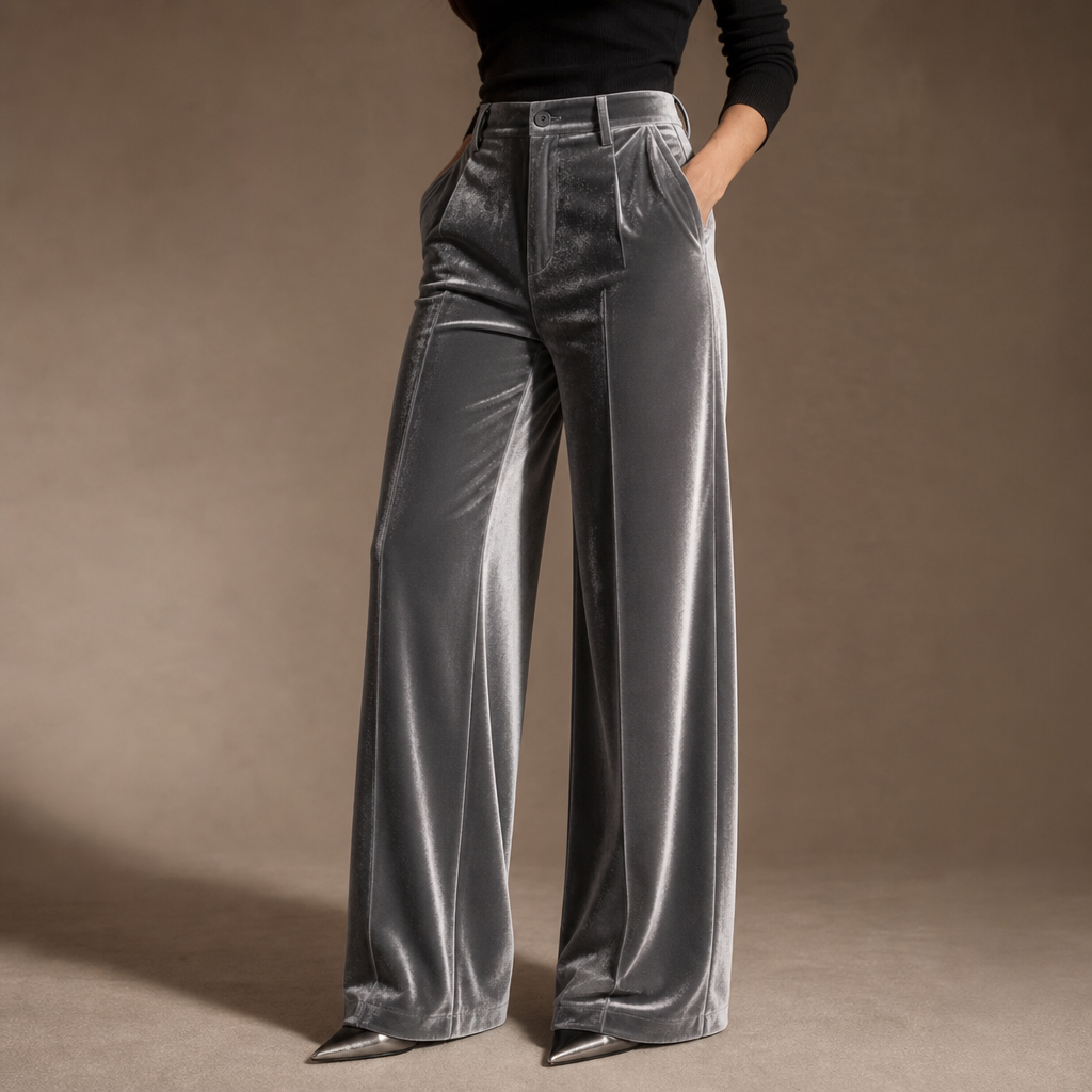 Wearbella – Velvet High-Waisted Wide-Leg Trousers