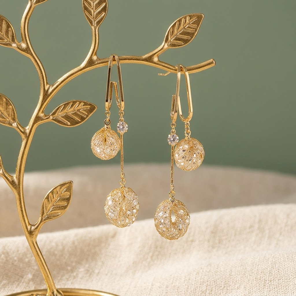 Lunavia™ – Woven Gold Crystal Drop Earrings