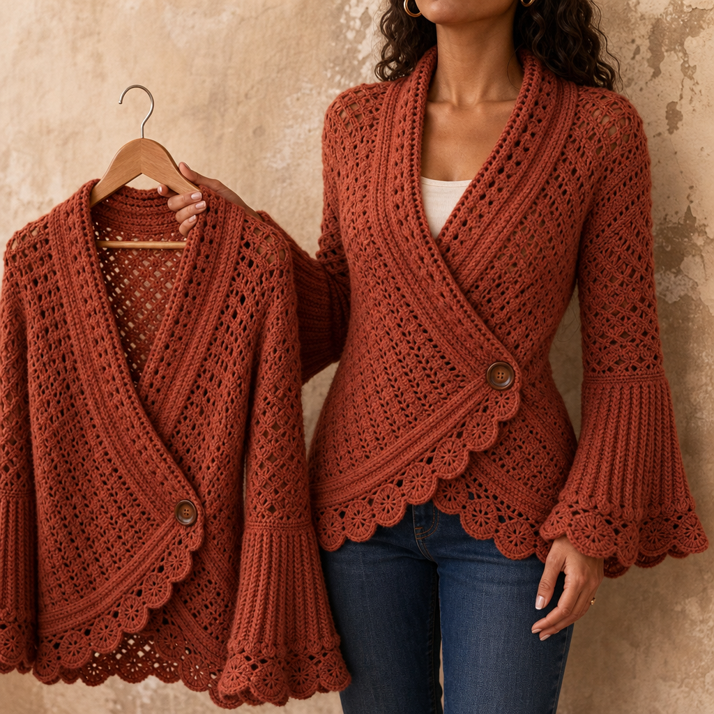 Mayfield – Crochet Scalloped Hem Wrap Cardigan