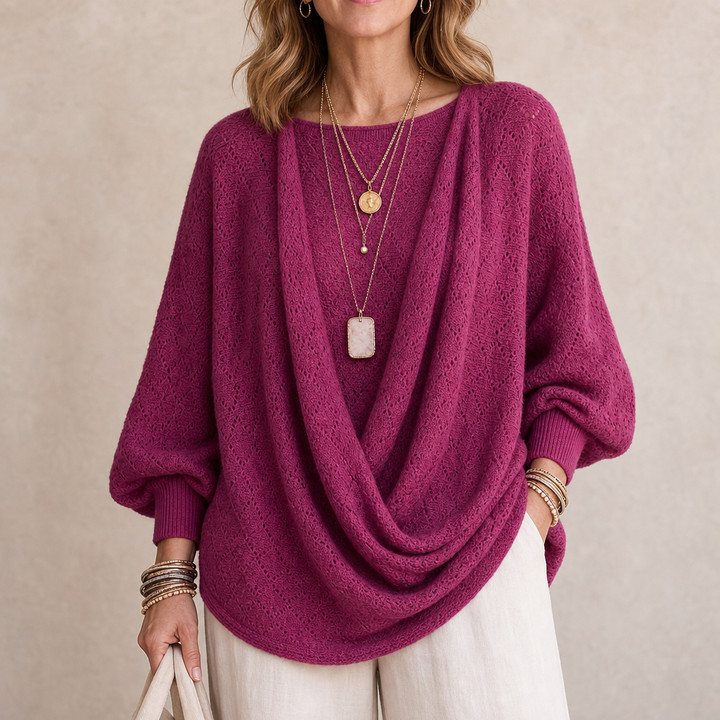 Cowl & Bloom – Diamond Openwork Cowl-Neck Knit Top