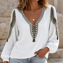 Wearbella – Embroidered V-Neck Peasant Sleeve Blouse