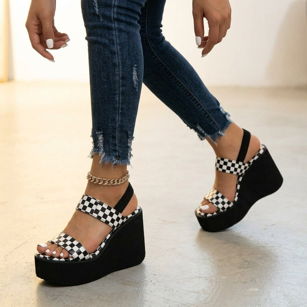 Livia™ Checkered Platform Wedge Sandals – Lark & Clover