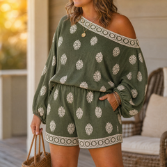 Solenne™ – Bohemian Off-Shoulder Matching Set