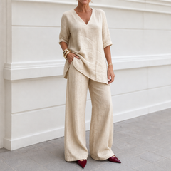Draperly – V-Neck Linen-Look Two-Piece Set