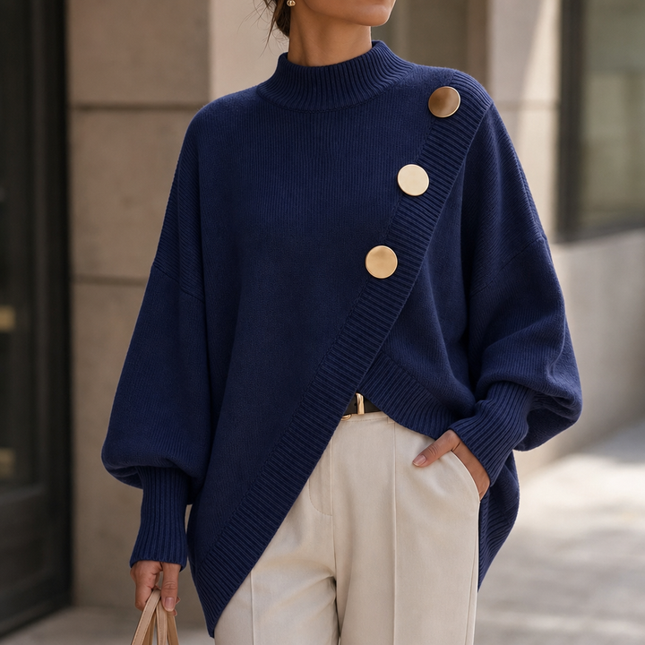 Wearbella – Asymmetric Wrap-Front Lantern Sleeve Sweater