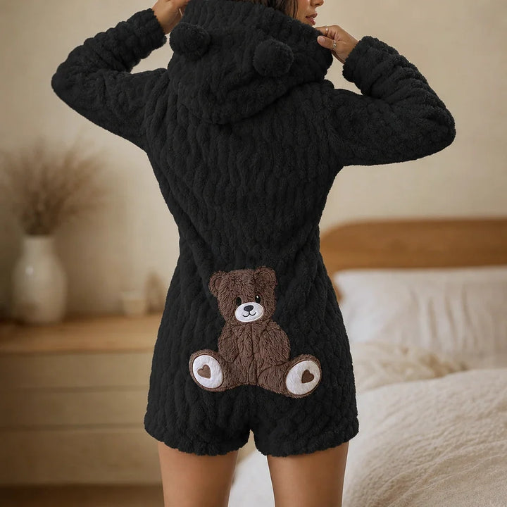 Cuddlebear – Bear-Ear Plush Hooded Zip-Up Romper