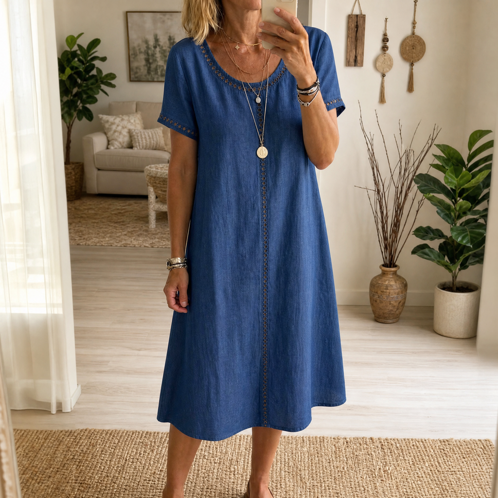 Lunavia – Women's Eyelet Trim Linen Midi Dress – Lark & Clover