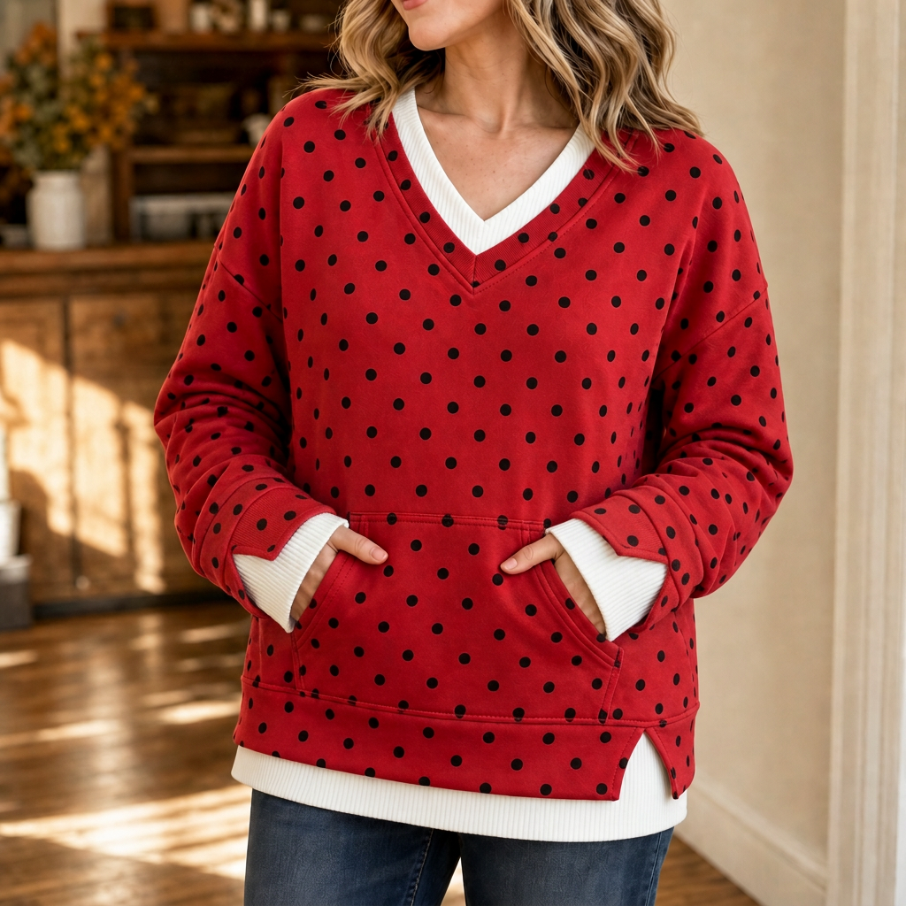 Wearbella – Layered-Look Polka Dot Pullover Sweatshirt