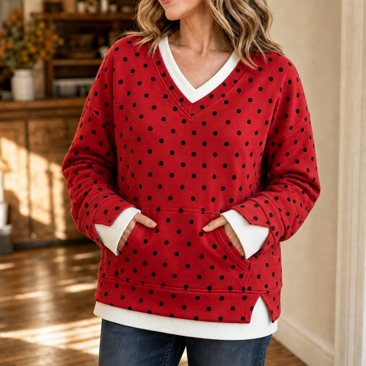 Wearbella – Layered-Look Polka Dot Pullover Sweatshirt