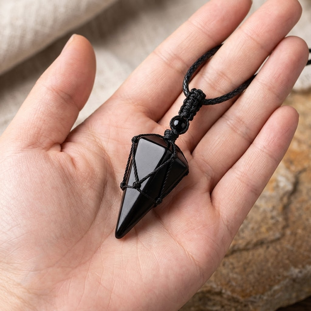 Noctera™ – Macramé-Wrapped Obsidian Pendant