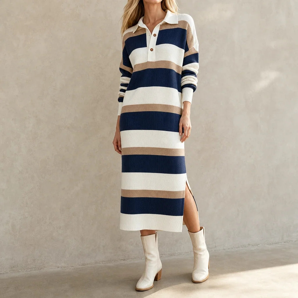 Collara – Striped Knit Polo-Collar Dress
