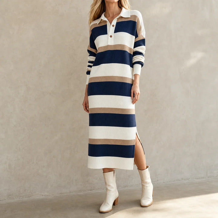 Collara – Striped Knit Polo-Collar Dress