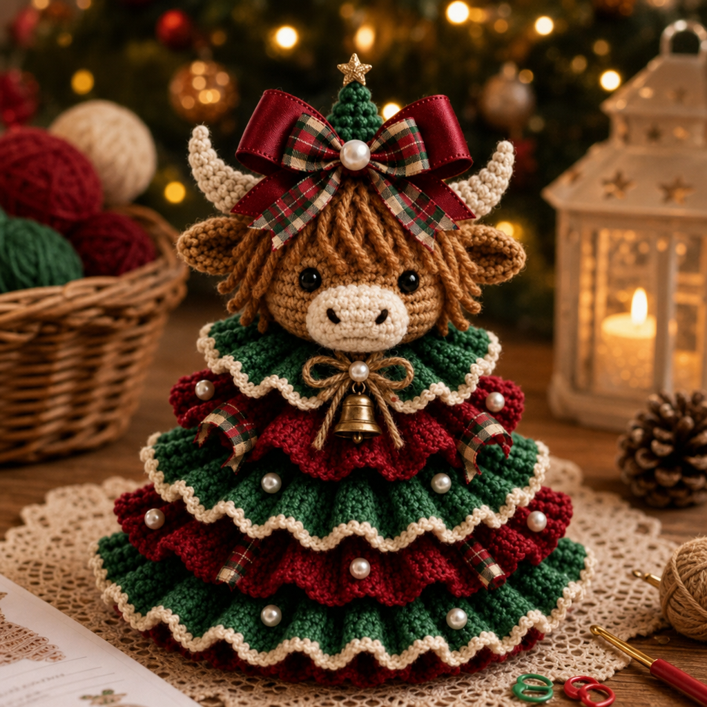 Cottagerow – Crochet Highland Cow Christmas Ornament Kit