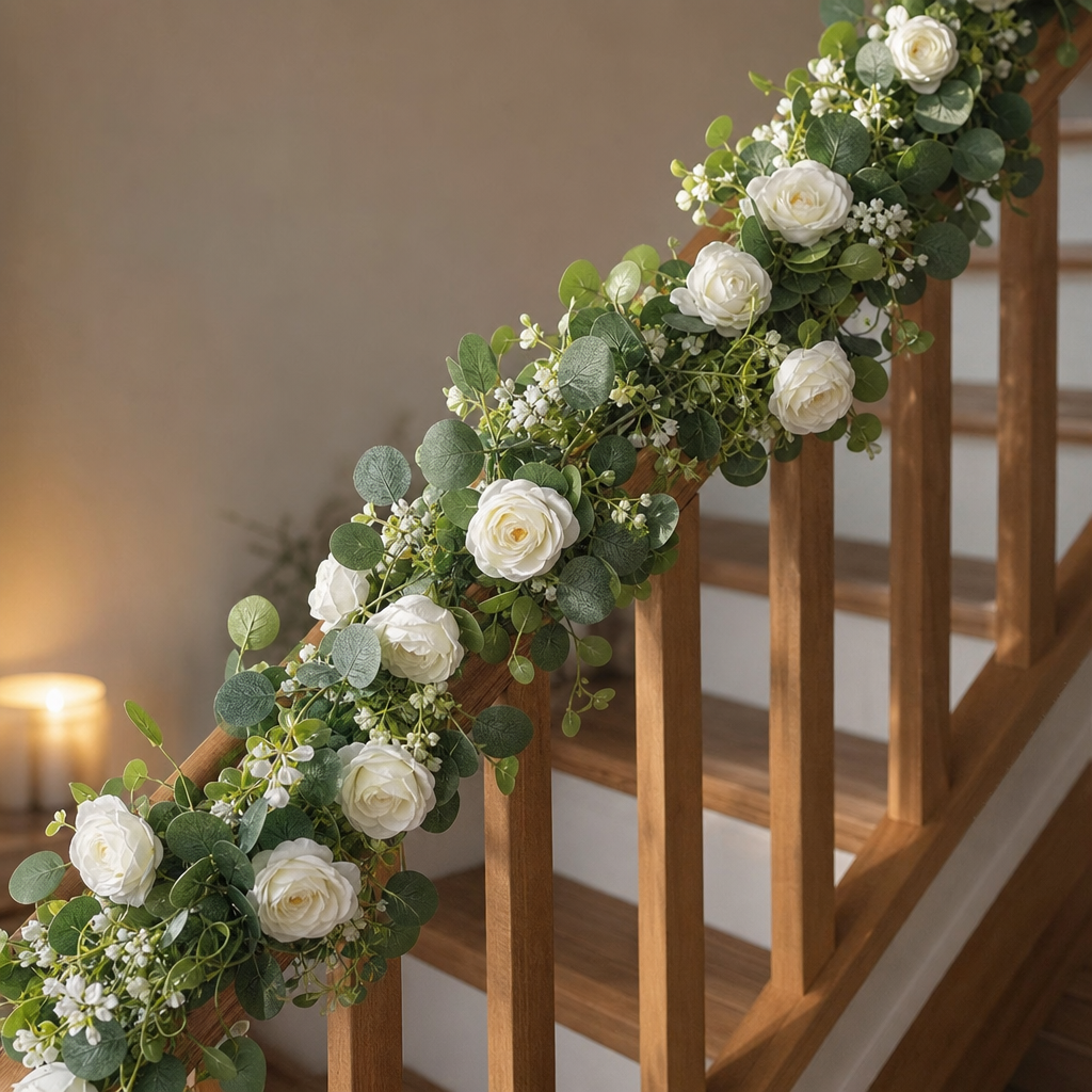 Roselune – White Rose And Eucalyptus Garland