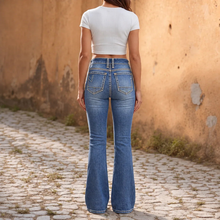 Bellecurve – Double-Button High-Waisted Bootcut Jeans