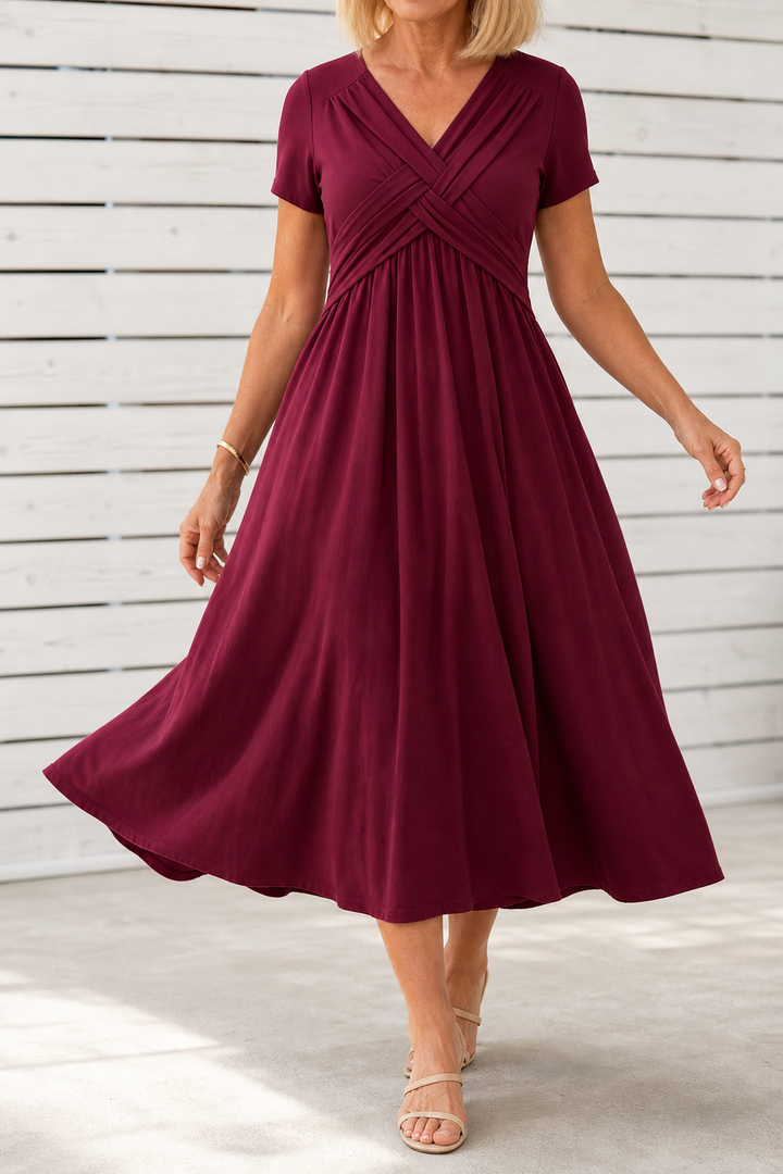 Wearbella – Crossover V-Neck Pleated Pocket Midi Dress