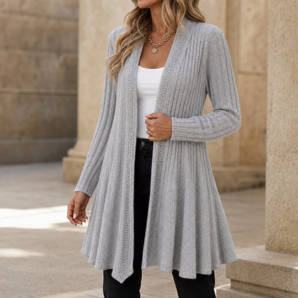 Draperie – Ribbed Open-Front Waterfall Cardigan