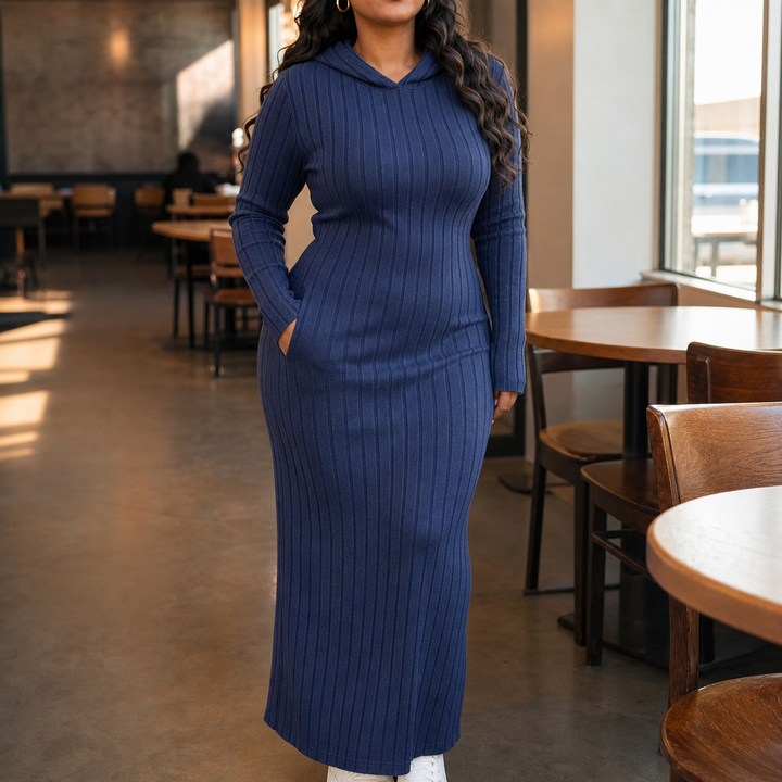 Lunarobe – Ribbed Hooded Maxi Dress With Pockets