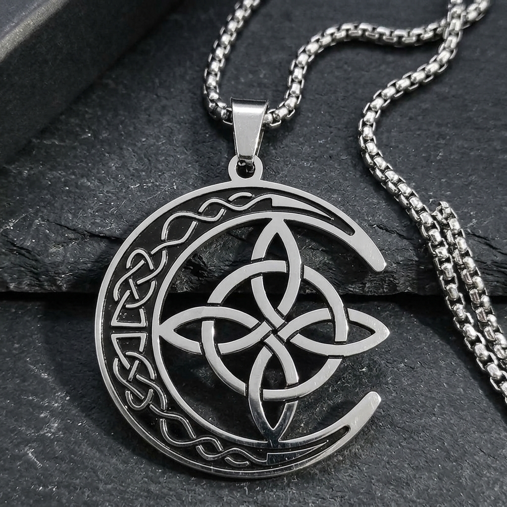 Lunara – Celtic Moon and Knot Pendant – Lark & Clover