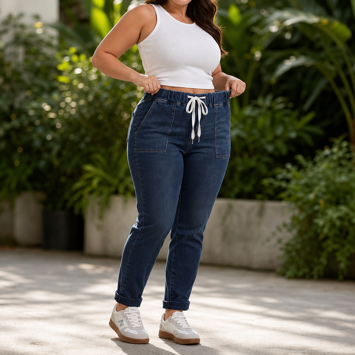 Trouver – Drawstring Waist Tapered Leg Denim Joggers