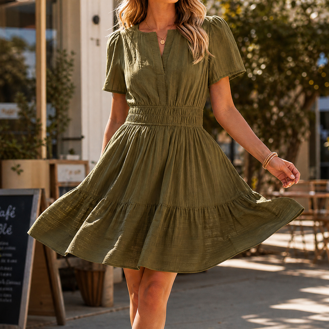 Solenna Smocked Waist Tiered Mini Dress