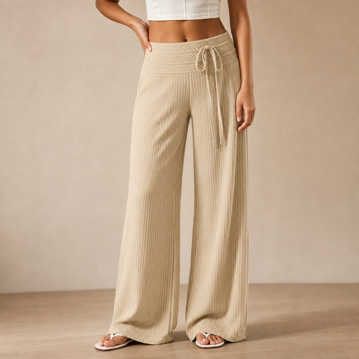 Wearline – Pinstripe Wide-Leg Drawstring Pants