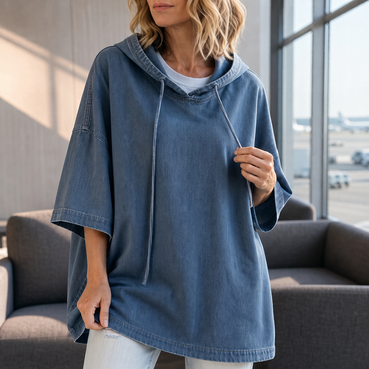 Wearbella – Oversized Washed Denim Hooded Pullover