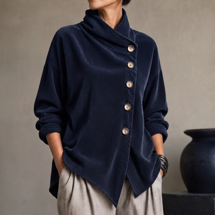 Everlayer – Draped Neck Asymmetrical Button-Front Top