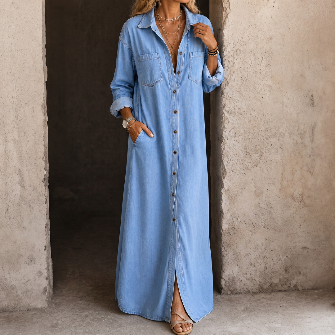 Mila – Denim Maxi Shirt Dress