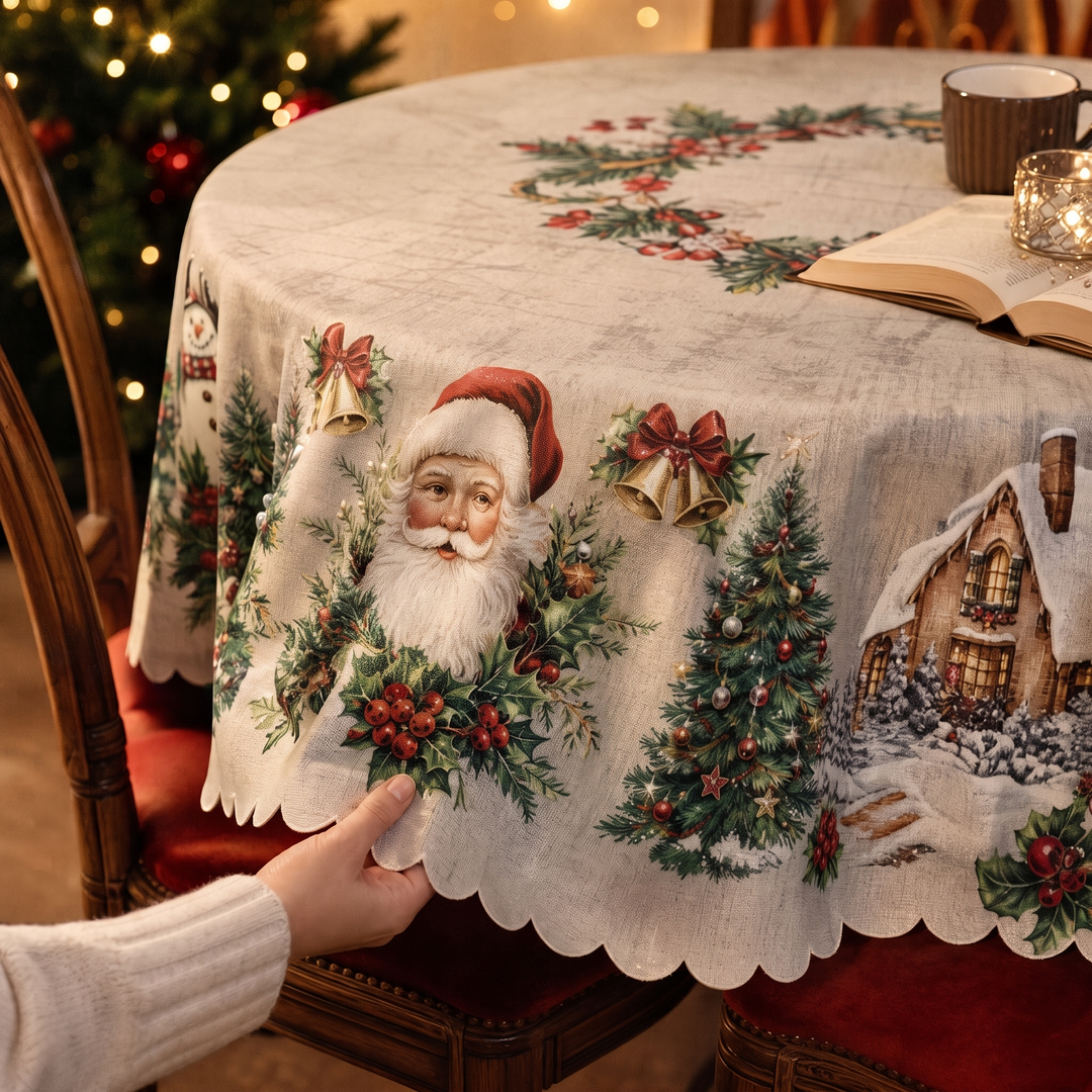 Yuletide Table – Santa Print Christmas Tablecloth