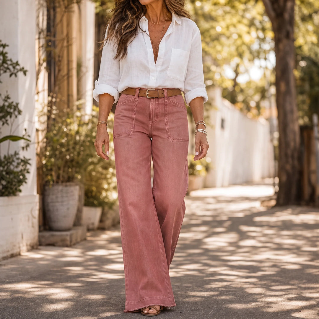 Leglength – Wide Folded-Hem Stretch Denim Flare Jeans