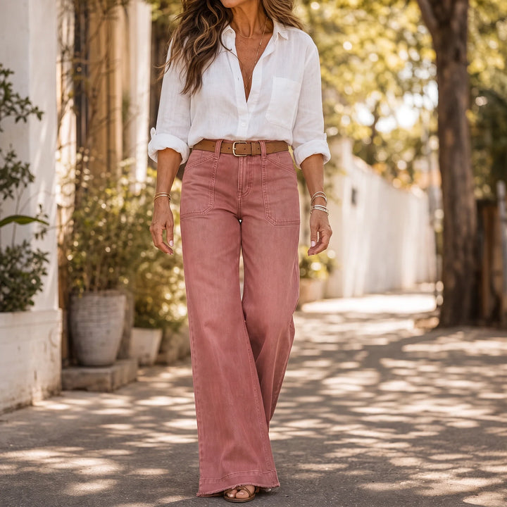 Leglength – Wide Folded-Hem Stretch Denim Flare Jeans