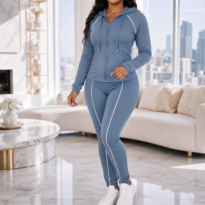 Wearbella – Zip-Up Piped Hoodie And Jogger Set