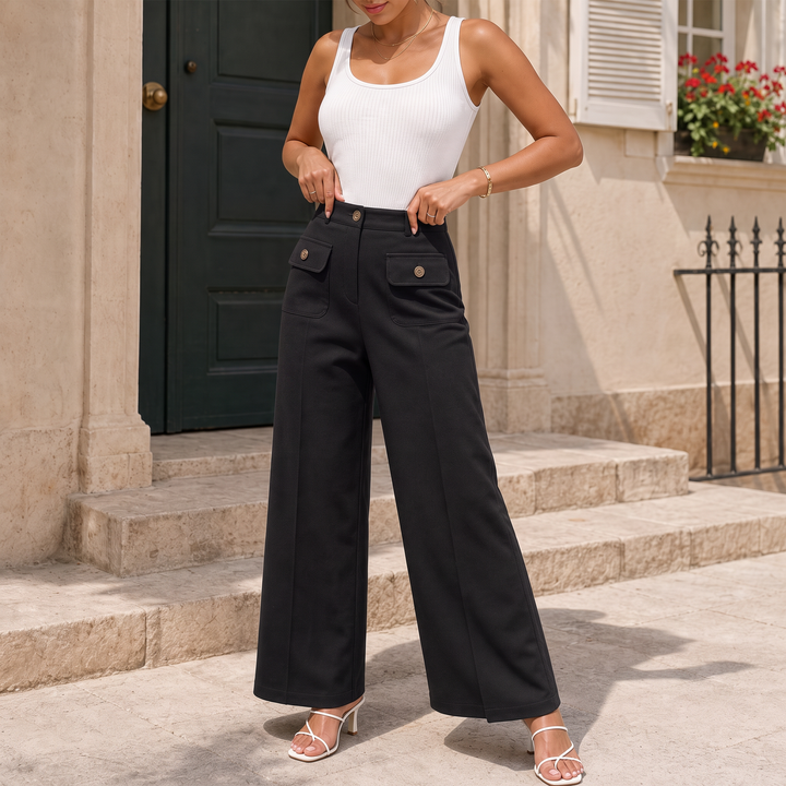 Wearbella – High-Waisted Buttoned Wide-Leg Trousers
