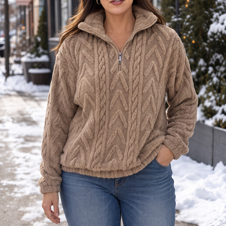 Cable & Cozy – Cable-Knit Quarter-Zip Pullover