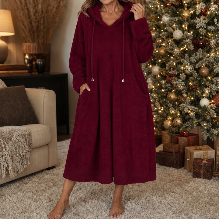 Wrapelle – Hooded Plush A-Line Maxi Lounge Dress