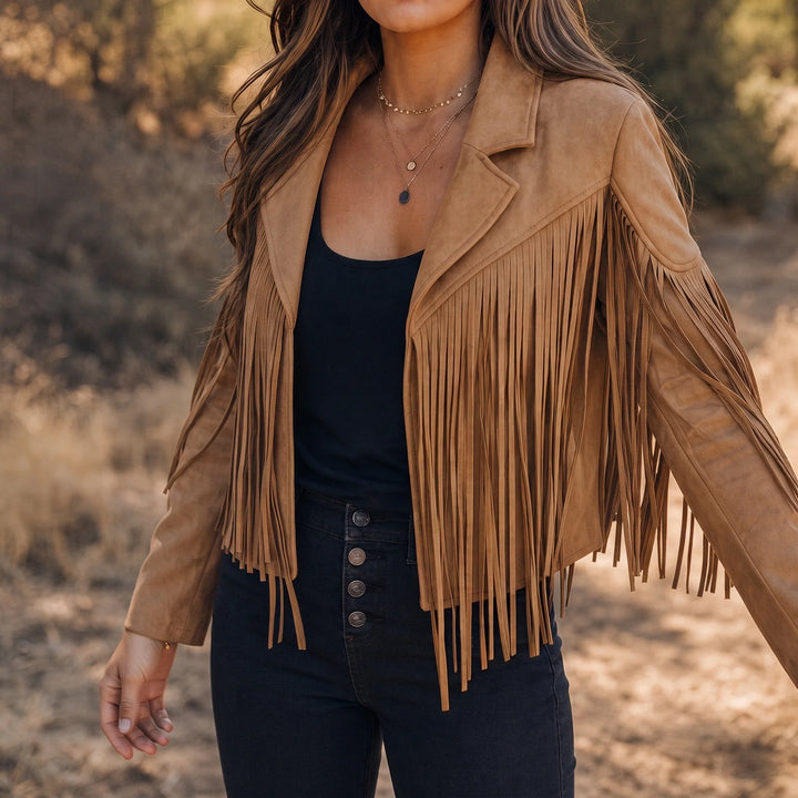 Fringe & Form – Laser-Cut Fringe Cropped Moto Jacket