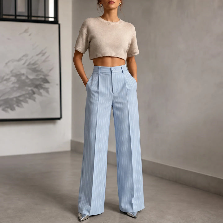 Wearbella – High-Waisted Pinstripe Wide-Leg Trousers
