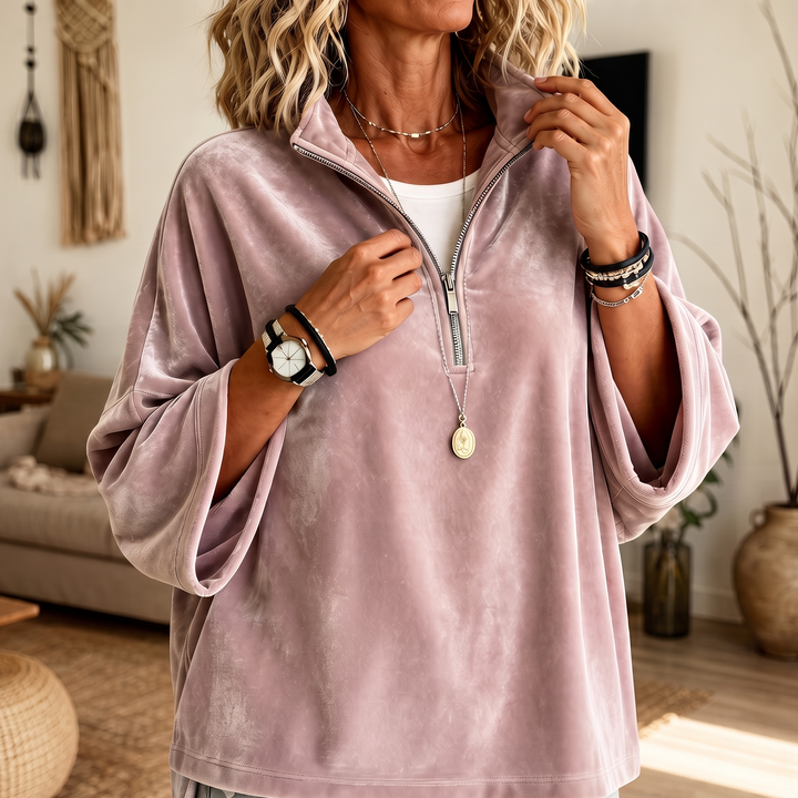 Wearbella – Half-Zip Funnel Neck Velour Pullover