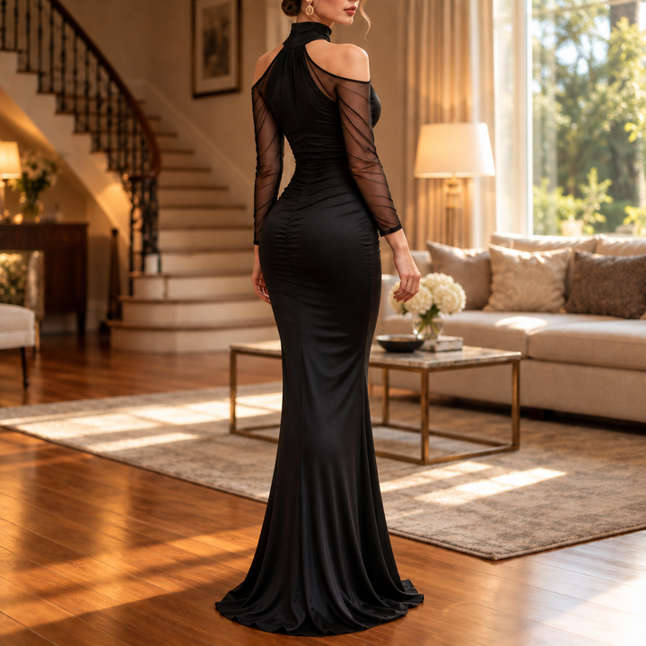 Elarian – Sheer Cold-Shoulder Mermaid Gown
